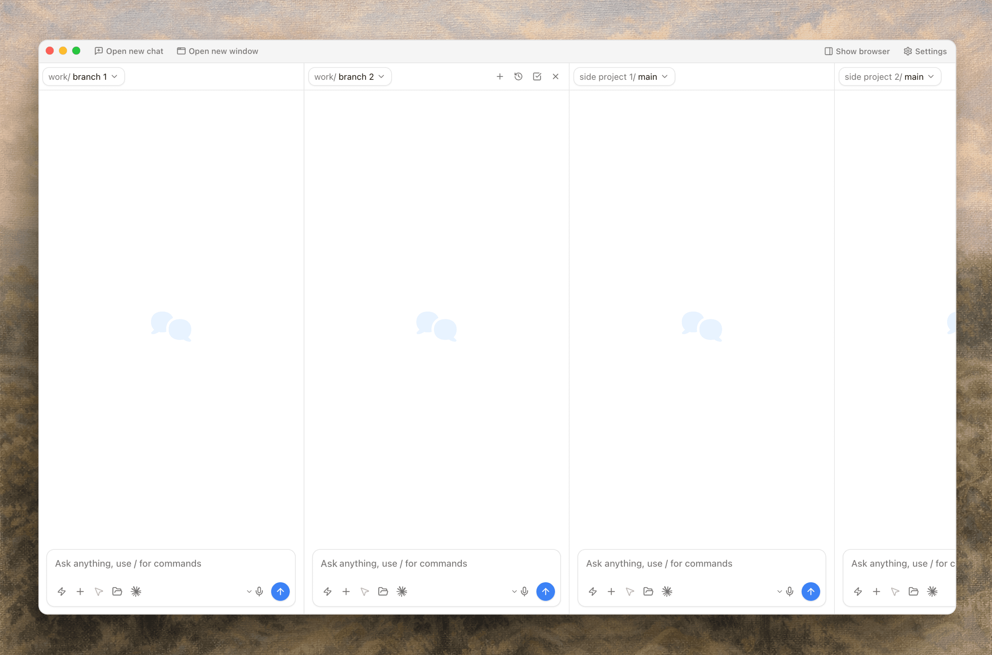 craaft interface with multiple AI chat panels for parallel task management
